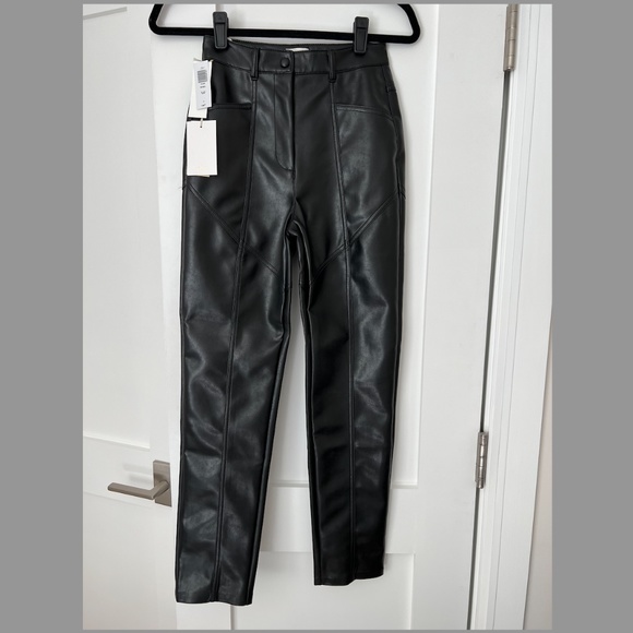 Aritzia Wilfred Black "Rebel" Glossy Leather High Rise Slim Pants [NEW] [Size 0] - Picture 2 of 4